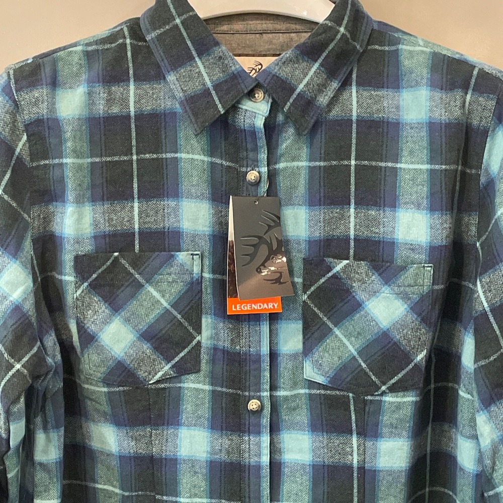 Legendary Whitetails Cottage Escape Flannel Shirt Blue Teal Plaid Mens Large